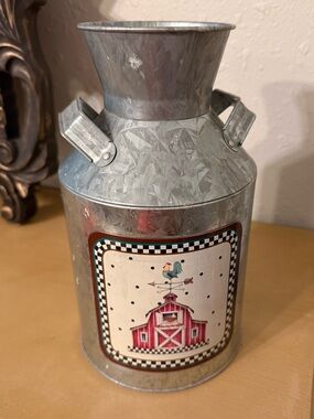 The Tin Box Company Farmhouse Milk Bucket Utensils Holder 9.5”